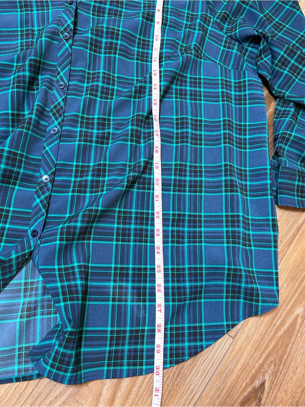 Talbots blue plaid long roll tab sleeve button top size 3X lightweight collared - Picture 9 of 10